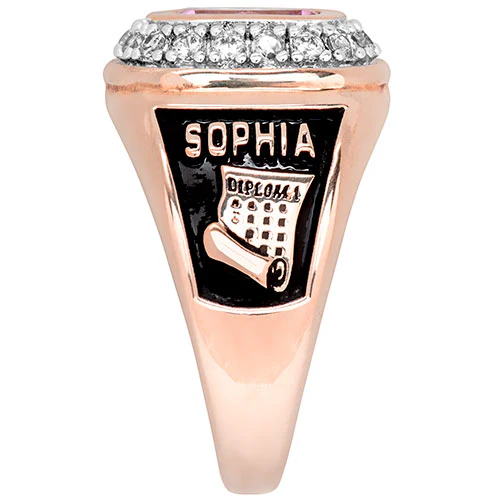 Ladies' 14K Rose Gold Plated CZ Encrusted Traditional Personalized Class Ring - Image 4