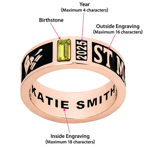 Ladies' 14K Rose Gold Plated Decorated Band Class Ring - Image 7