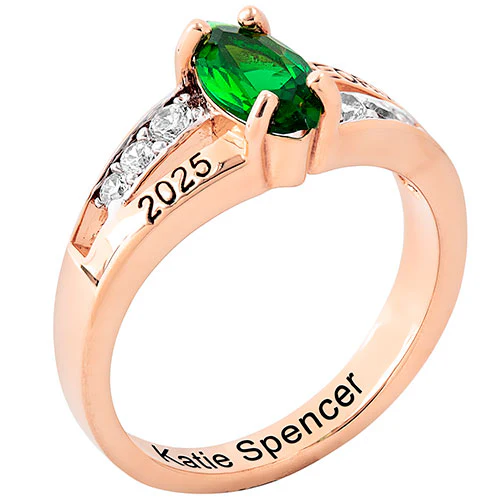 Ladies' 14K Rose Gold Plated Marquise Birthstone with CZ Class Ring - Image 2