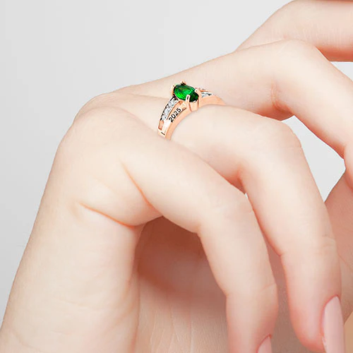 Ladies' 14K Rose Gold Plated Marquise Birthstone with CZ Class Ring - Image 4