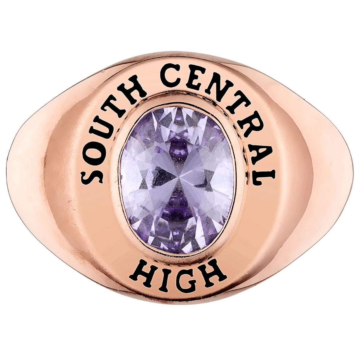 Ladies' 14k Rose Gold Plated Minimal Oval Birthstone Signet Freestyle Class Ring - Image 2