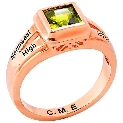 Ladies' 14K Rose Gold Plated Princess Cut Birthstone Freestyle Class Ring - Image 2