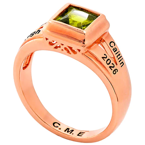 Ladies' 14K Rose Gold Plated Princess Cut Birthstone Freestyle Class Ring - Image 4