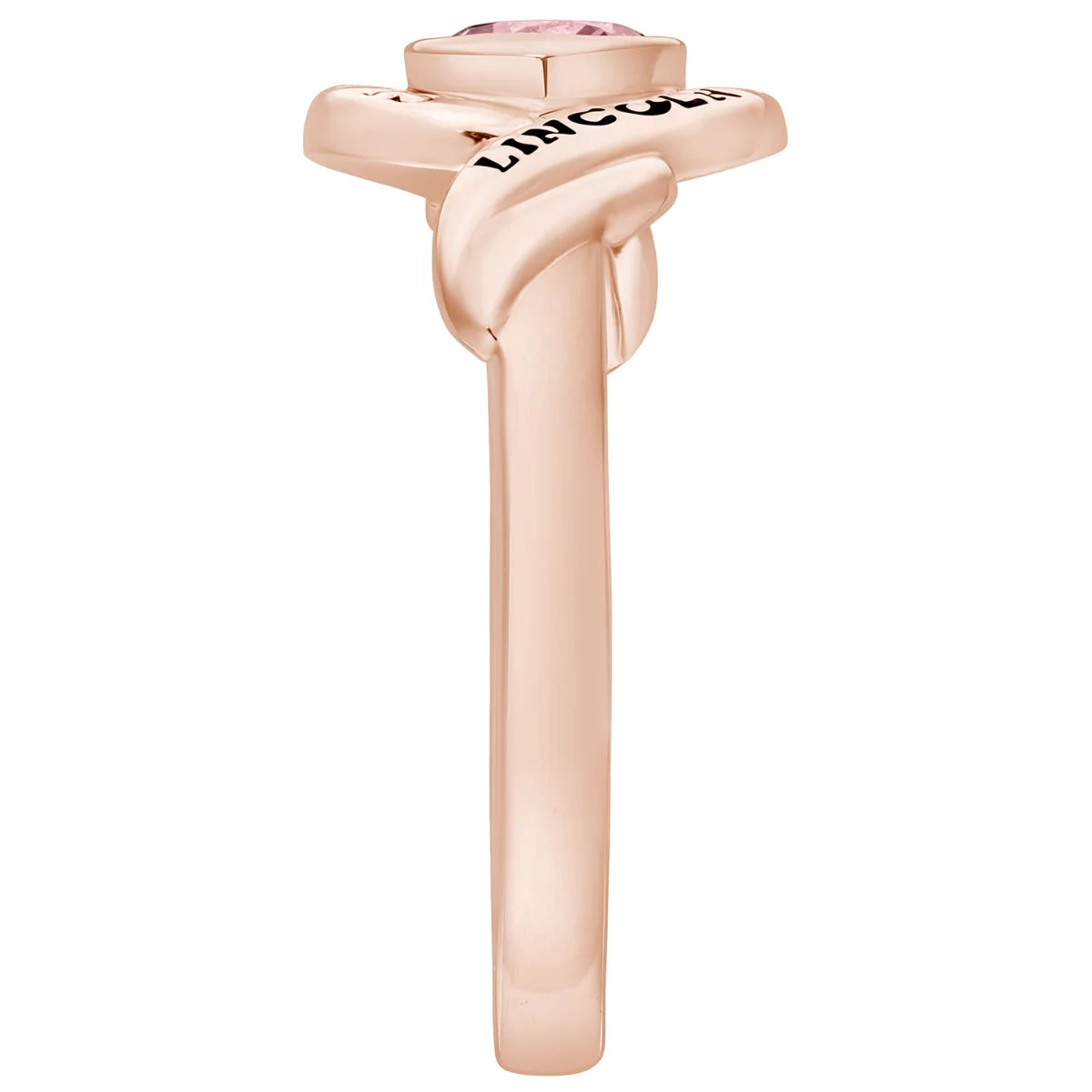 Ladies' 14k Rose Gold Plated Swirl Bypass Round Birthstone Class Ring - Image 3