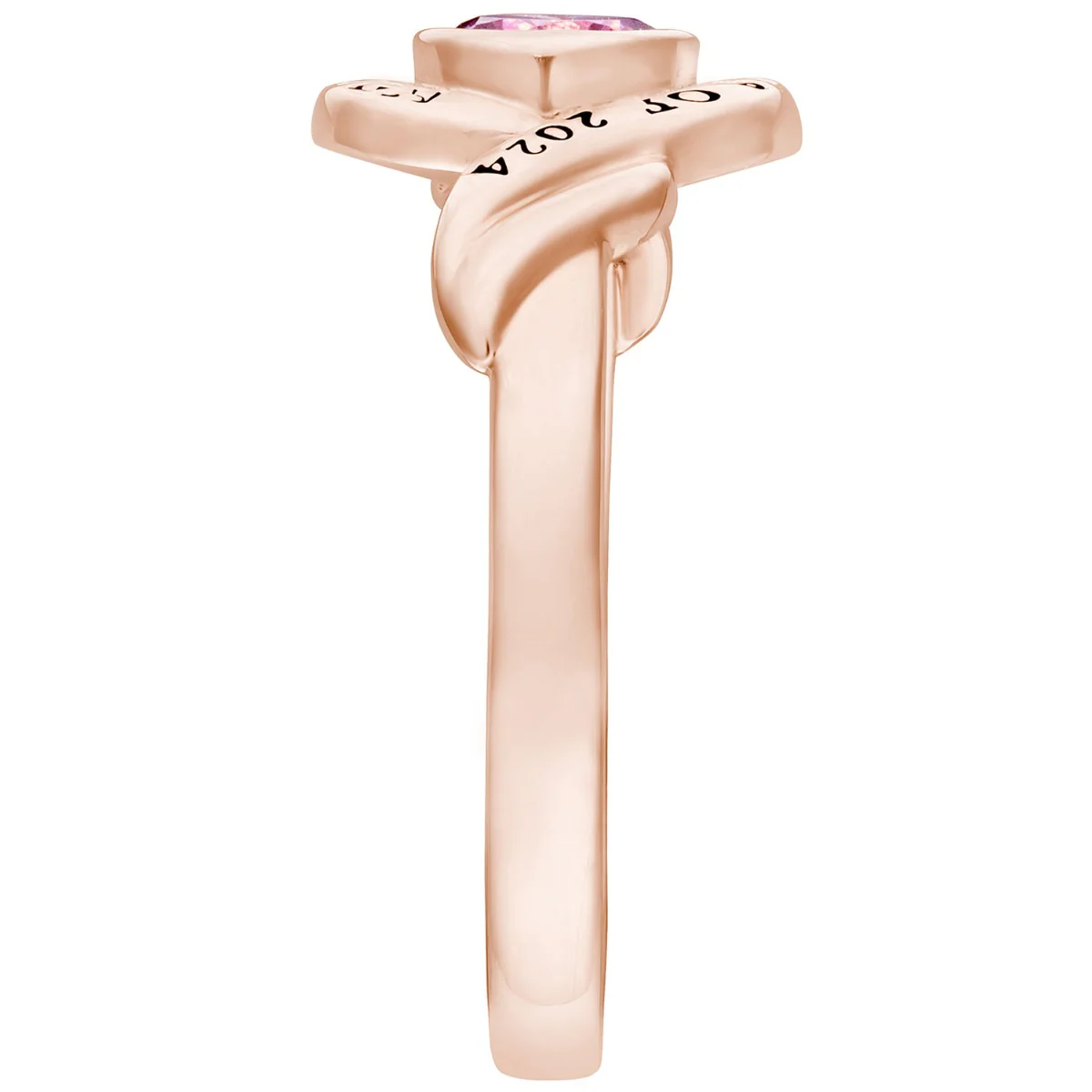Ladies' 14k Rose Gold Plated Swirl Bypass Round Birthstone Class Ring - Image 4