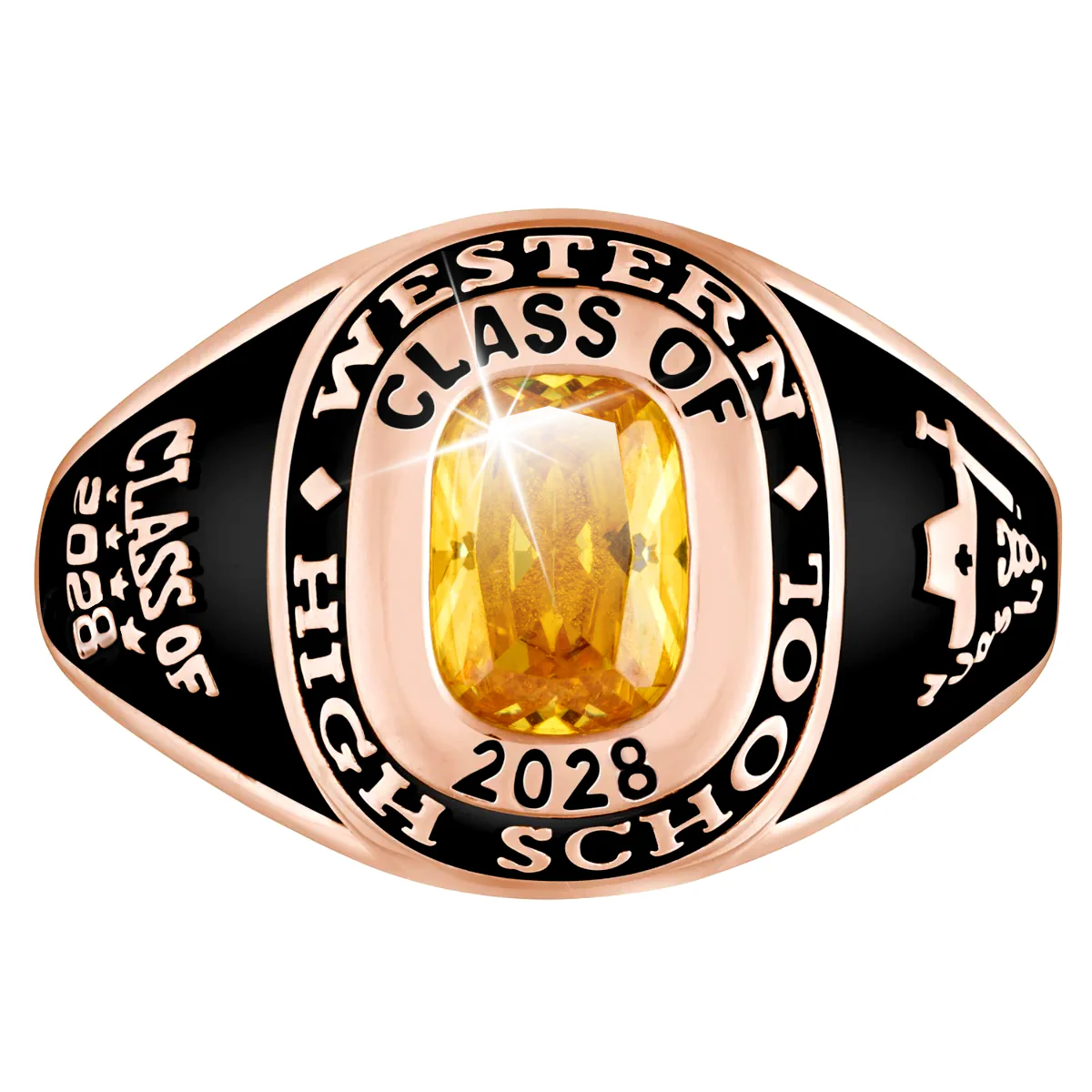 Ladies' 14K Rose Gold Plated Traditional Cushion Birthstone Class Ring - Image 2