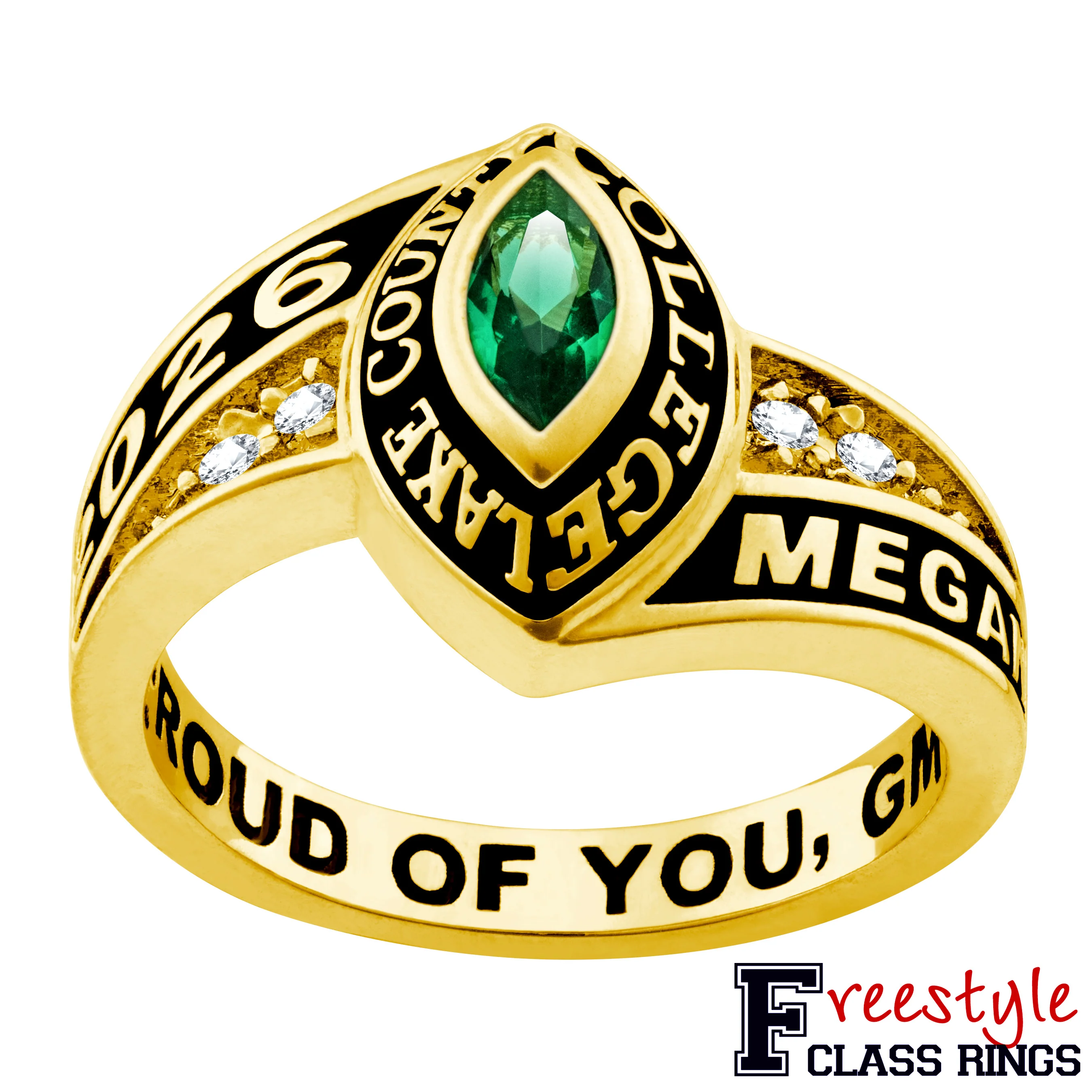 Ladies 18K Gold over Sterling Marquise Birthstone and CZ Class Ring