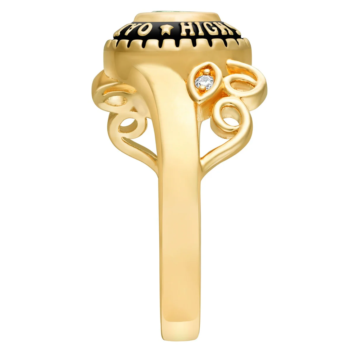 Ladies 18K over Sterling Traditional Oval Stone & Diamond Swirl Class Ring - Image 3