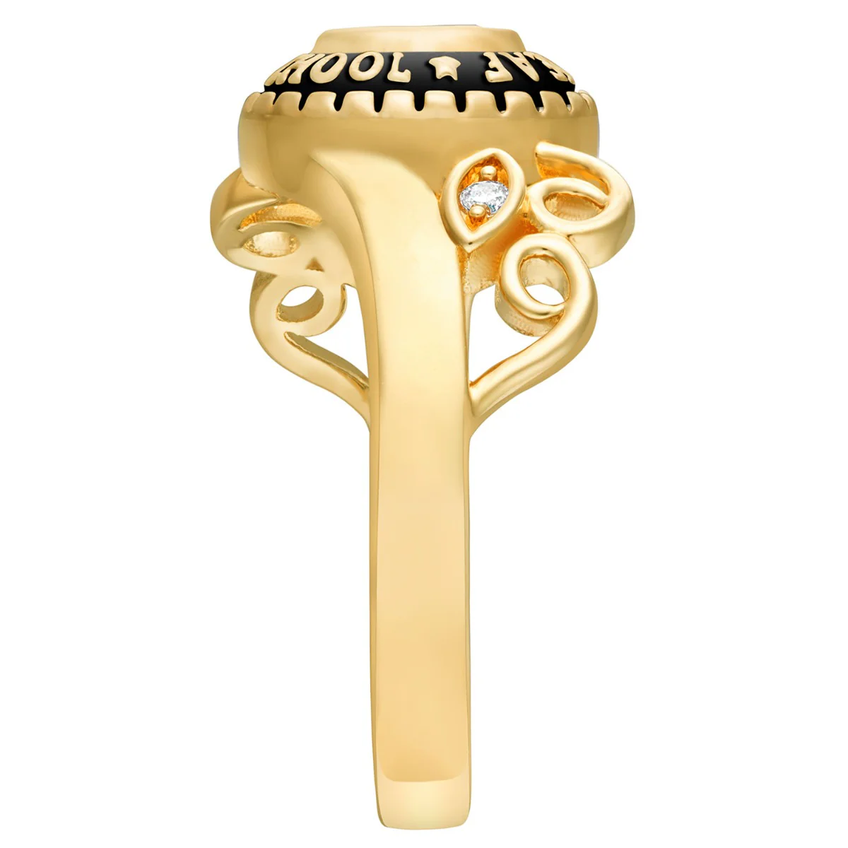 Ladies 18K over Sterling Traditional Oval Stone & Diamond Swirl Class Ring - Image 4