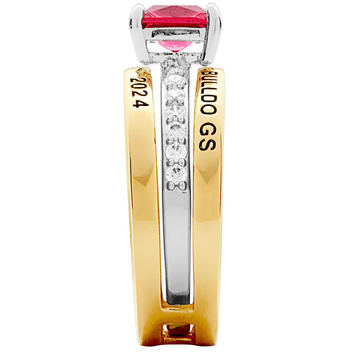 Ladies' 2-Tone 14K Gold over Sterling Class Ring with Jacket and CZ Accents - Image 4