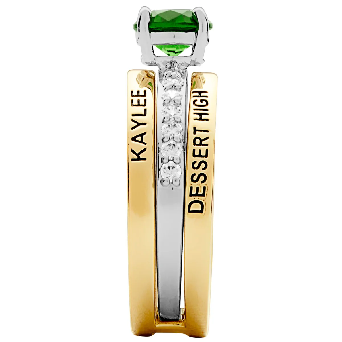 Ladies' 2-Tone 14K Gold Over Sterling  Class Ring with Jacket and CZ Accents - Image 3