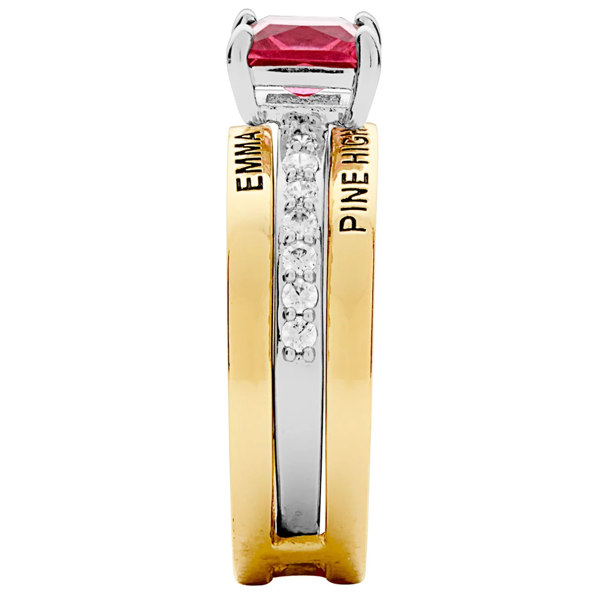Ladies' 2-Tone 14K Gold Plated Class Ring with Jacket and CZ Accents - Image 3