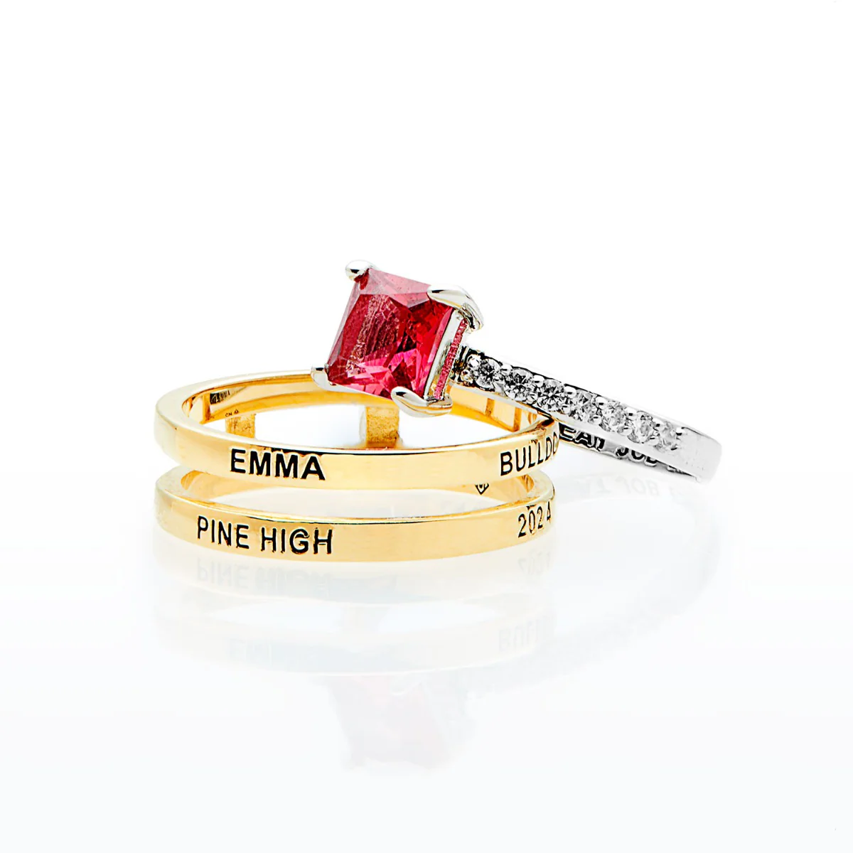 Ladies' 2-Tone 14K Gold Plated Class Ring with Jacket and CZ Accents - Image 5