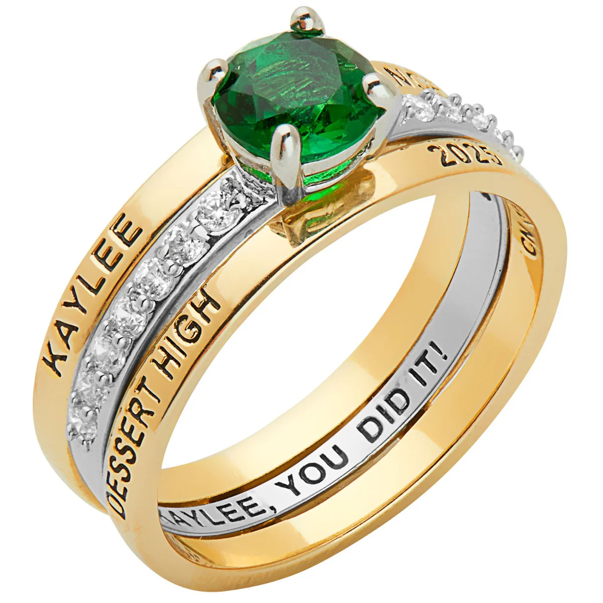Ladies' 2-Tone 14K Gold Plated Class Ring with Jacket and CZ Accents - Image 2