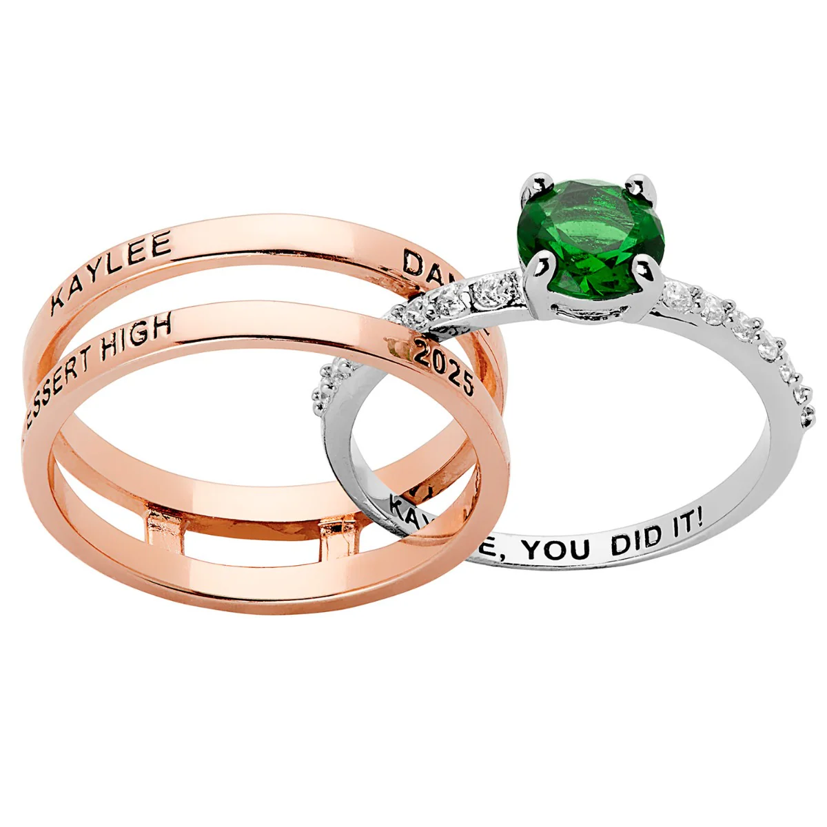 Ladies' 2-Tone 14K Rose Gold over Sterling Class Ring with Jacket and CZ Accents