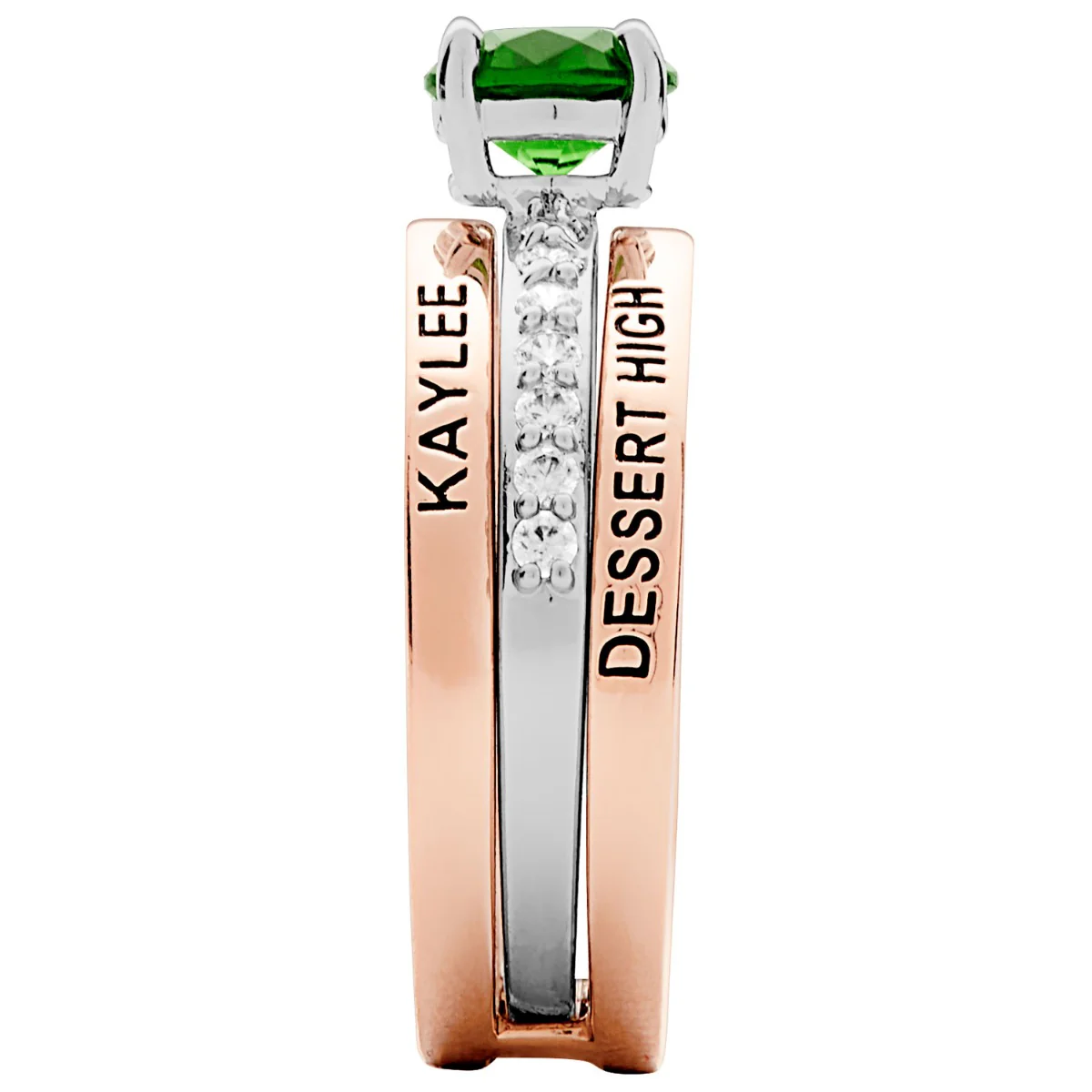 Ladies' 2-Tone 14K Rose Gold over Sterling Class Ring with Jacket and CZ Accents - Image 3