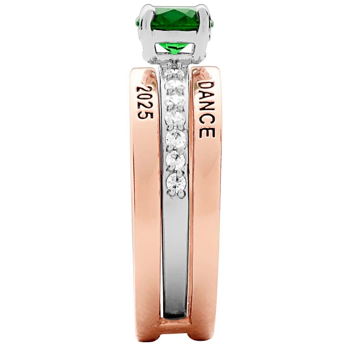 Ladies' 2-Tone 14K Rose Gold over Sterling Class Ring with Jacket and CZ Accents - Image 4