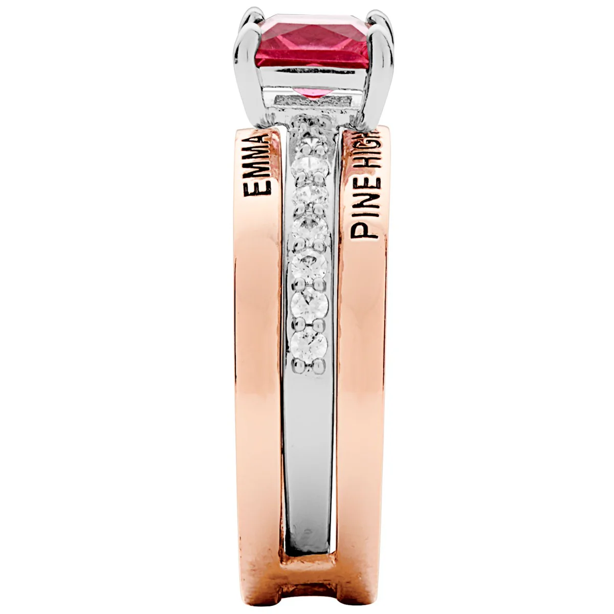 Ladies' 2-Tone 14K Rose Gold Plated Class Ring with Jacket and CZ Accents - Image 3