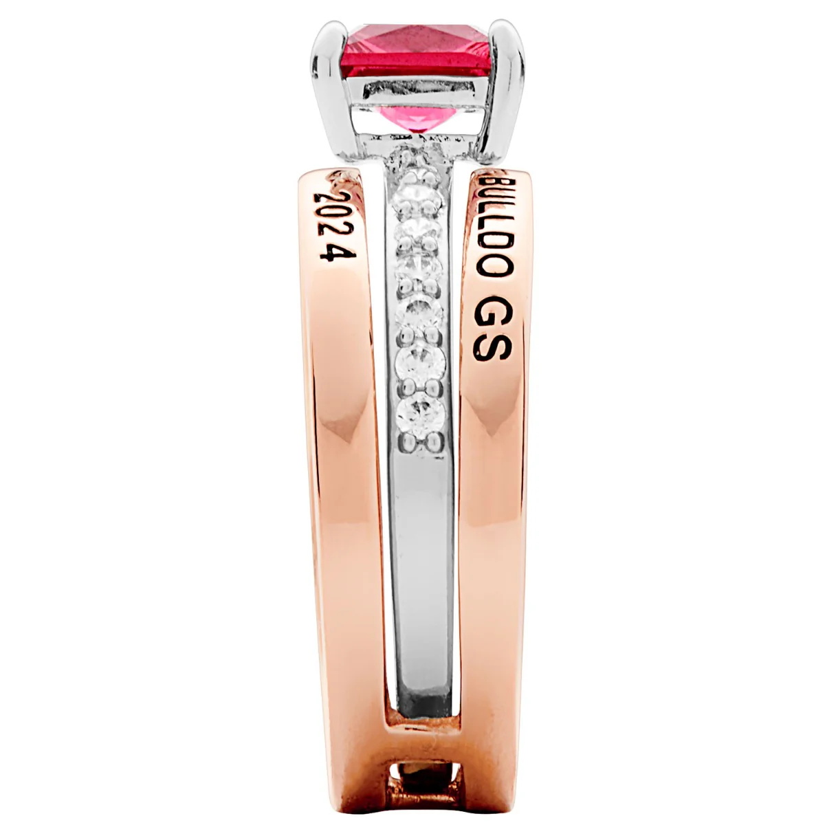 Ladies' 2-Tone 14K Rose Gold Plated Class Ring with Jacket and CZ Accents - Image 4