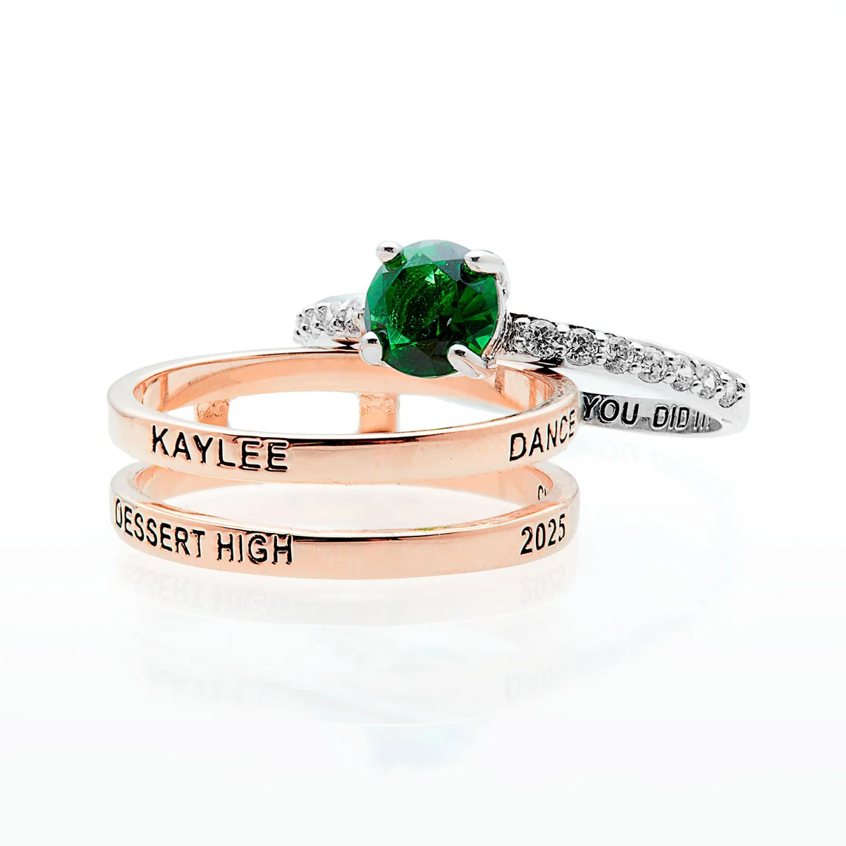 Ladies' 2-Tone 14K Rose Gold Plated Class Ring with Jacket and CZ Accents - Image 5