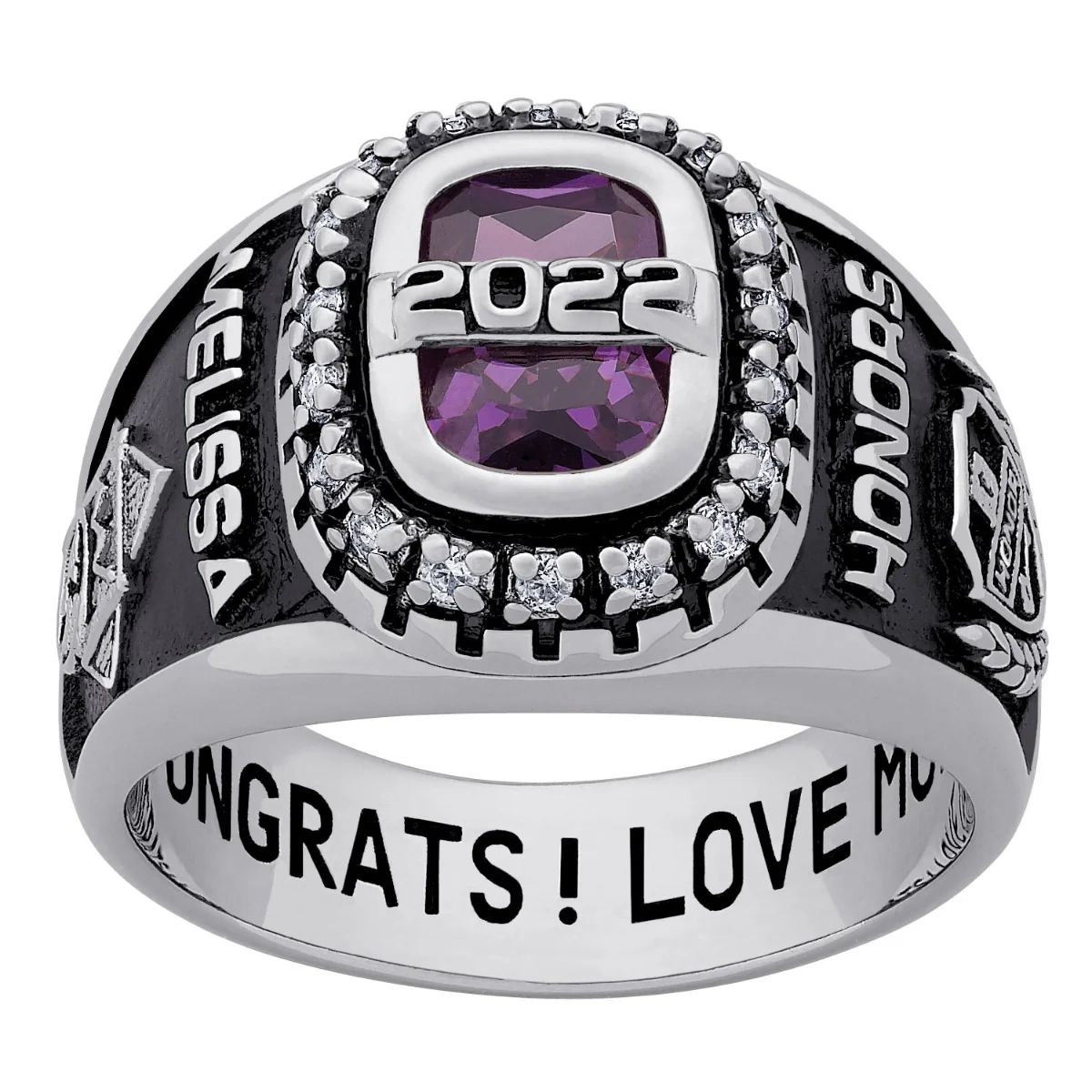 Ladies Platinum Plated CELEBRIUM CZ Personalized Class Ring - Image 3