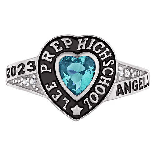 Ladies' Celebrium Traditional Heart Birthstone with CZ Accents Class Ring - Image 2