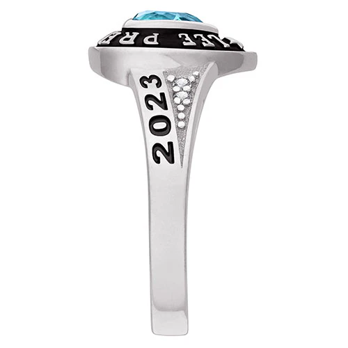 Ladies' Celebrium Traditional Heart Birthstone with CZ Accents Class Ring - Image 3