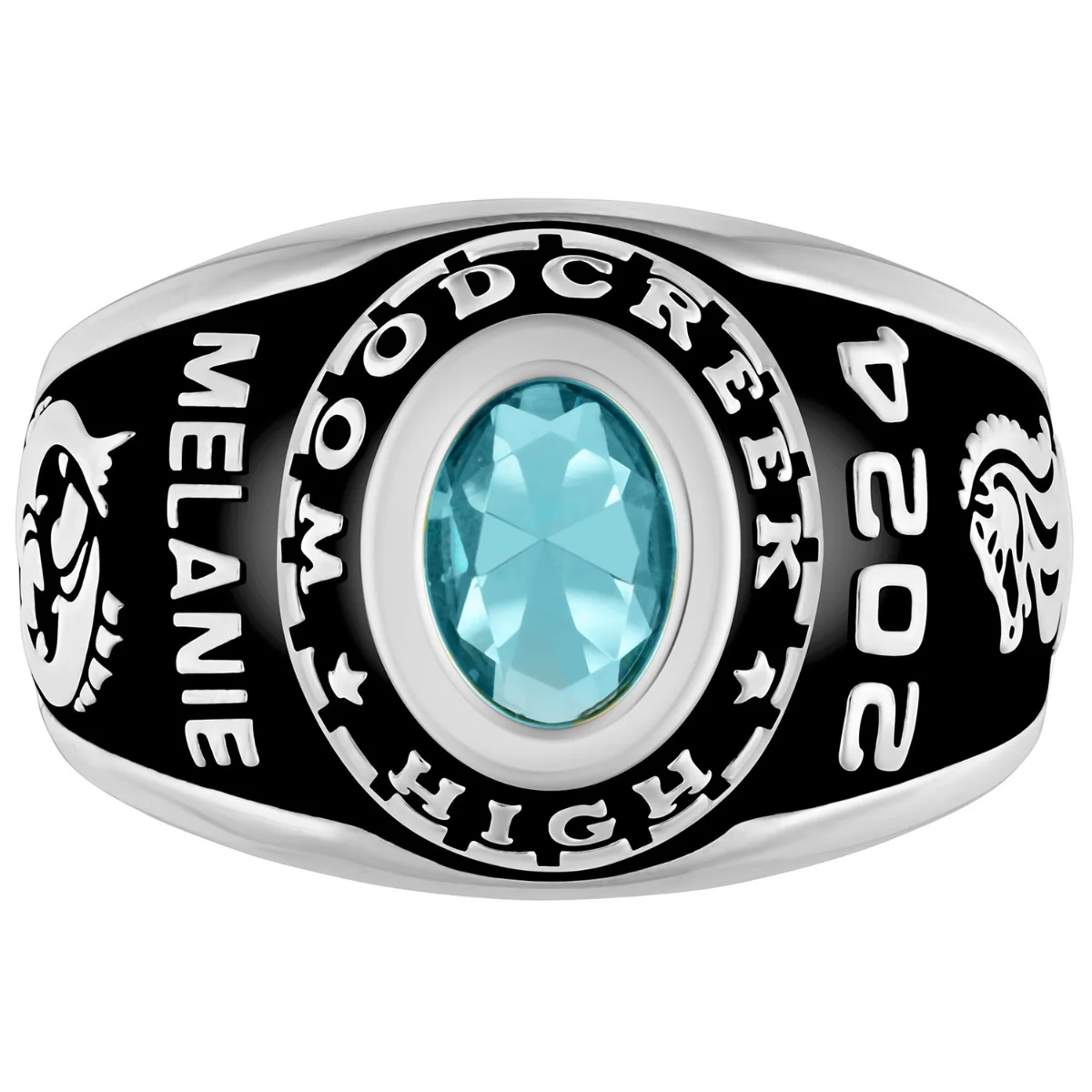 Ladies Platinum Plated CELEBRIUM Traditional Oval Birthstone Class Ring - Image 2