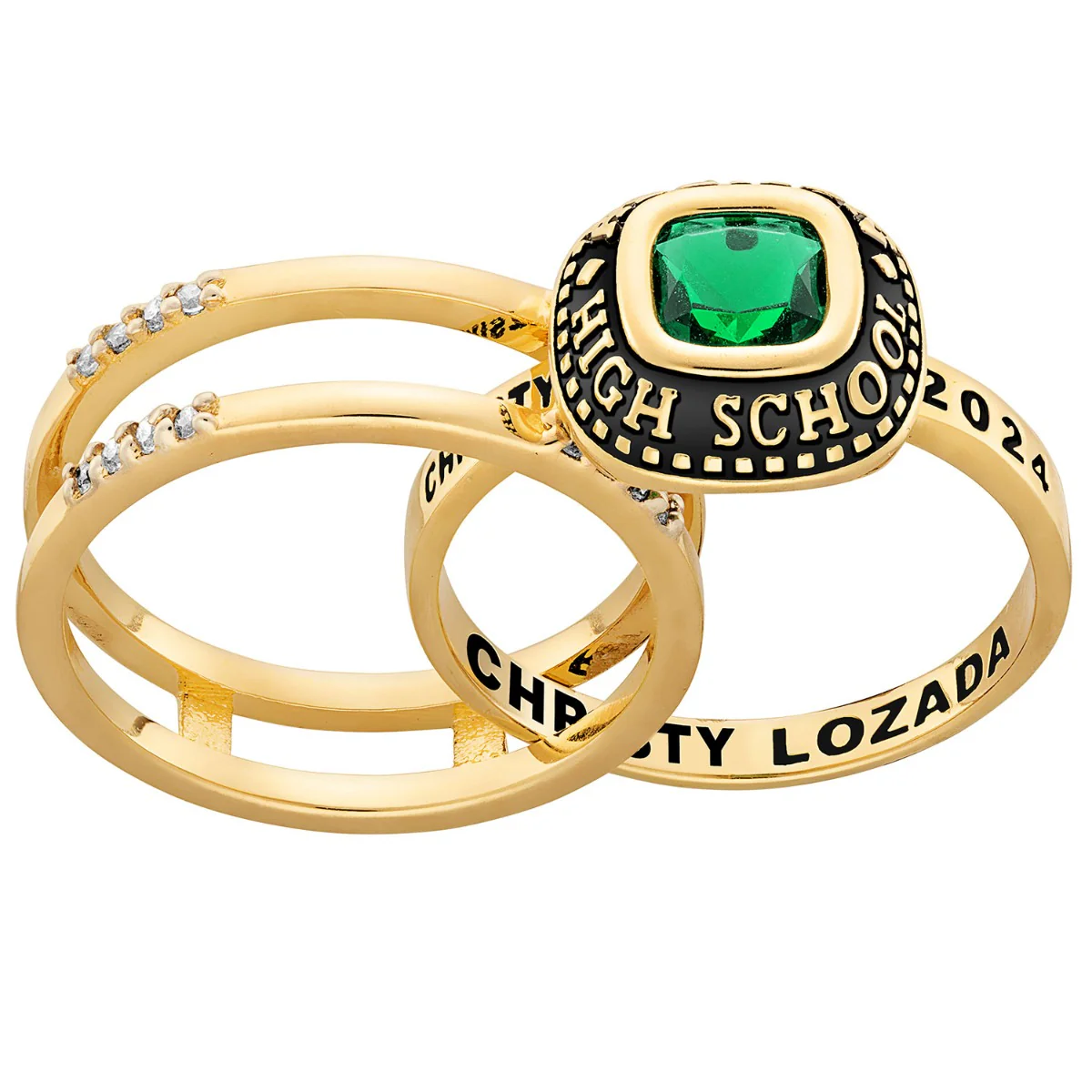 Ladies' 14K Gold over Sterling Class Ring with Jacket and CZ Accents - Image 2