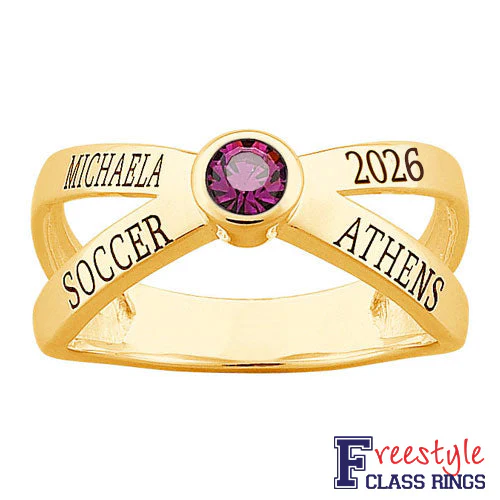 Women's 14K Gold over Sterling Crossover Crystal Birthstone Class Ring