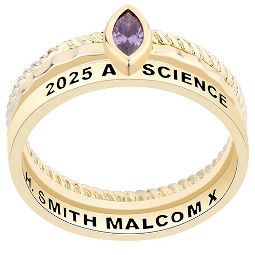 Women's Gold over Sterling Marquise Birthstone Stackable Class Ring - Image 2