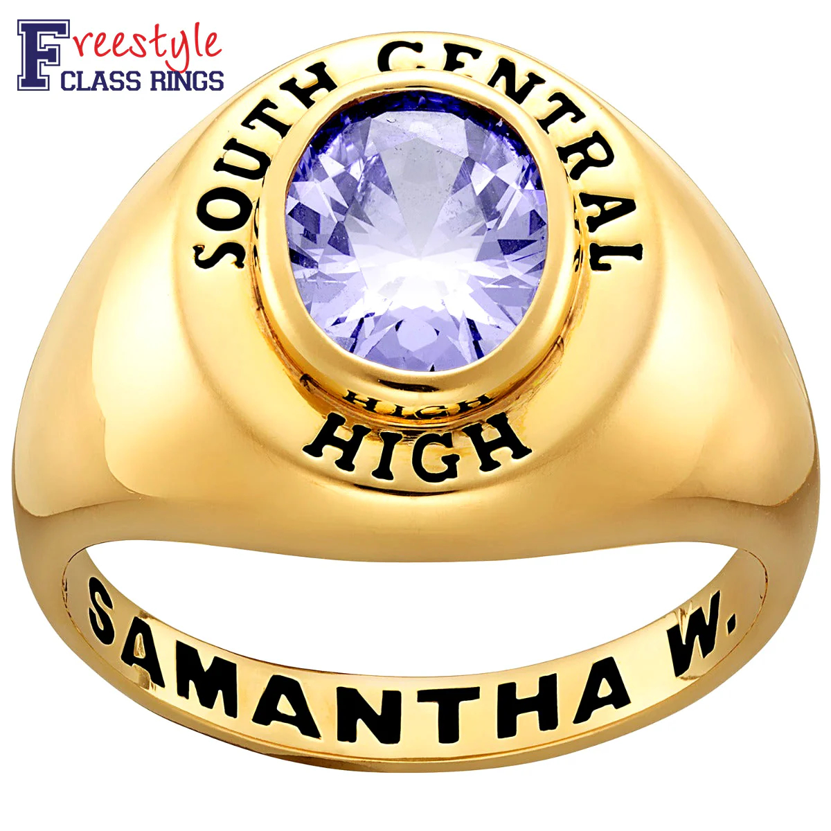 Ladies' 14K Gold over Sterling Minimal Oval Birthstone Signet Freestyle Class Ring