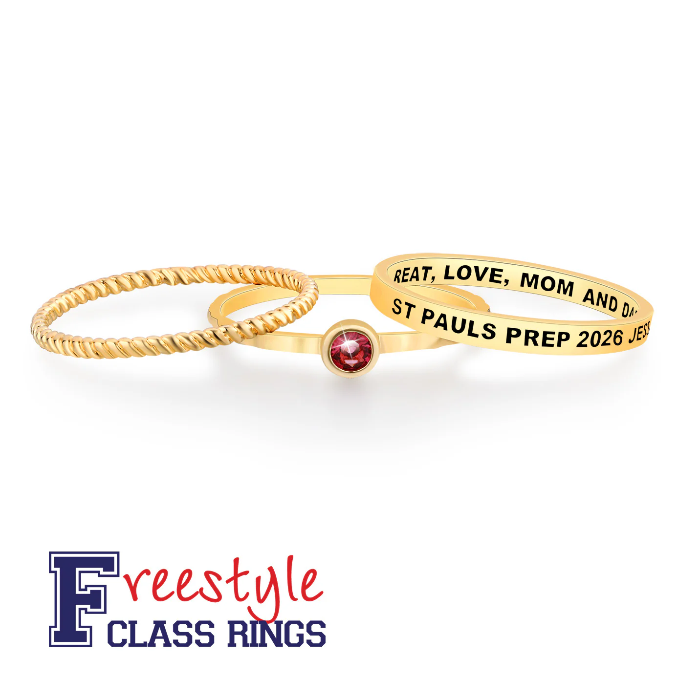 Women's Gold over Sterling Round Birthstone Stackable Freestyle Class Ring