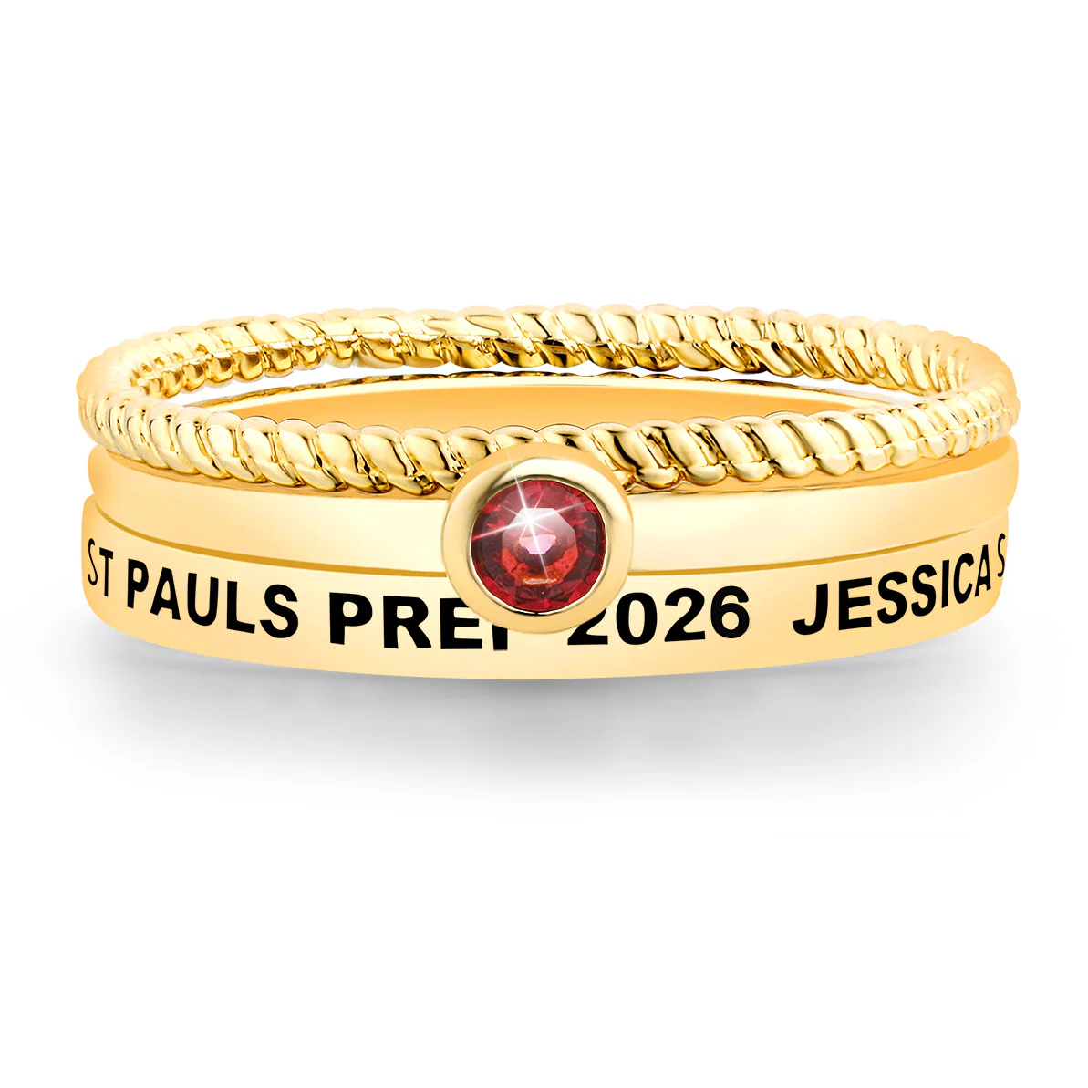 Women's Gold over Sterling Round Birthstone Stackable Freestyle Class Ring - Image 2