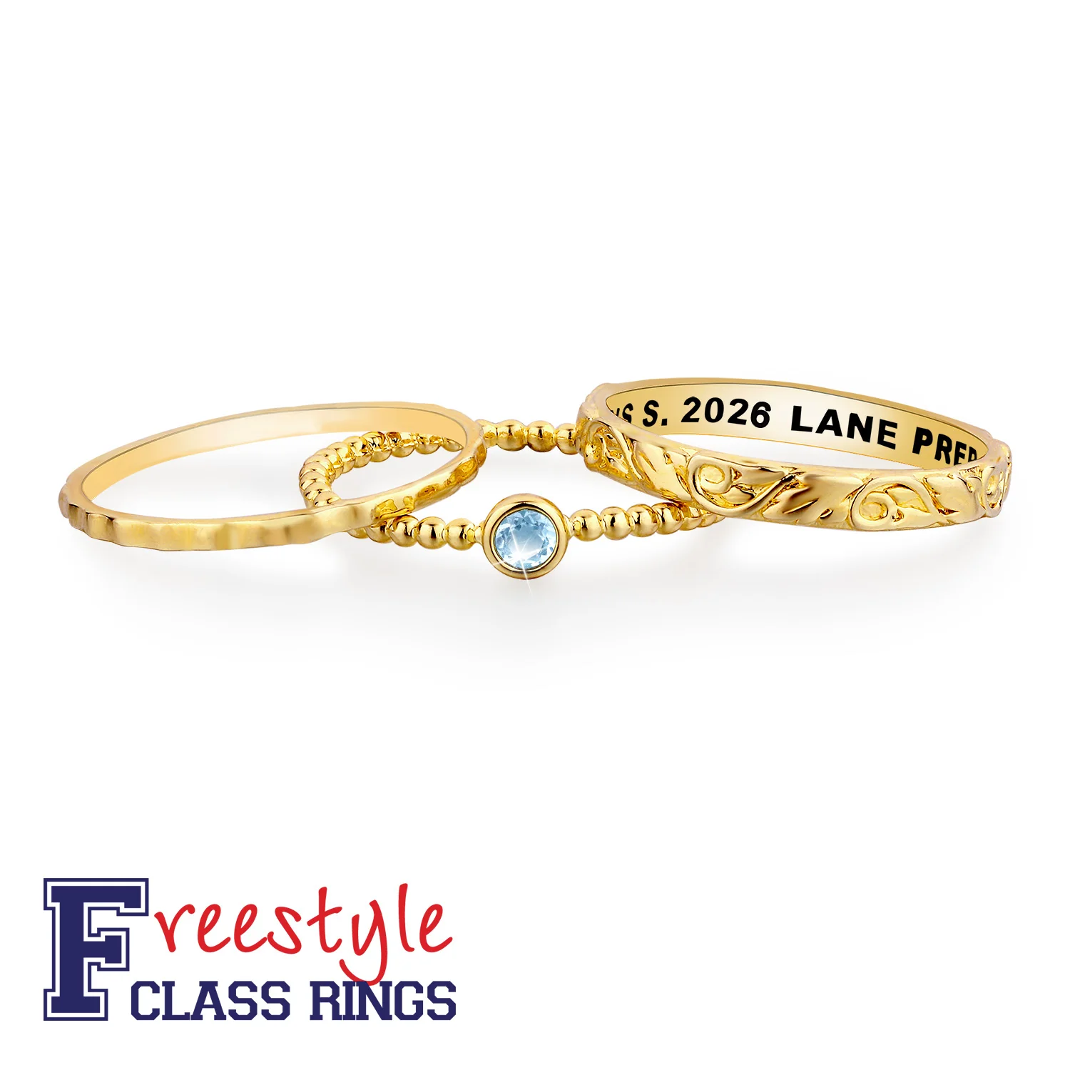 Women's Gold over Sterling Round Birthstone Stackable Freestyle Class Ring