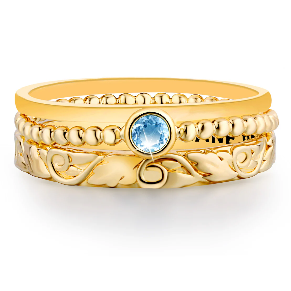 Women's Gold over Sterling Round Birthstone Stackable Freestyle Class Ring - Image 2