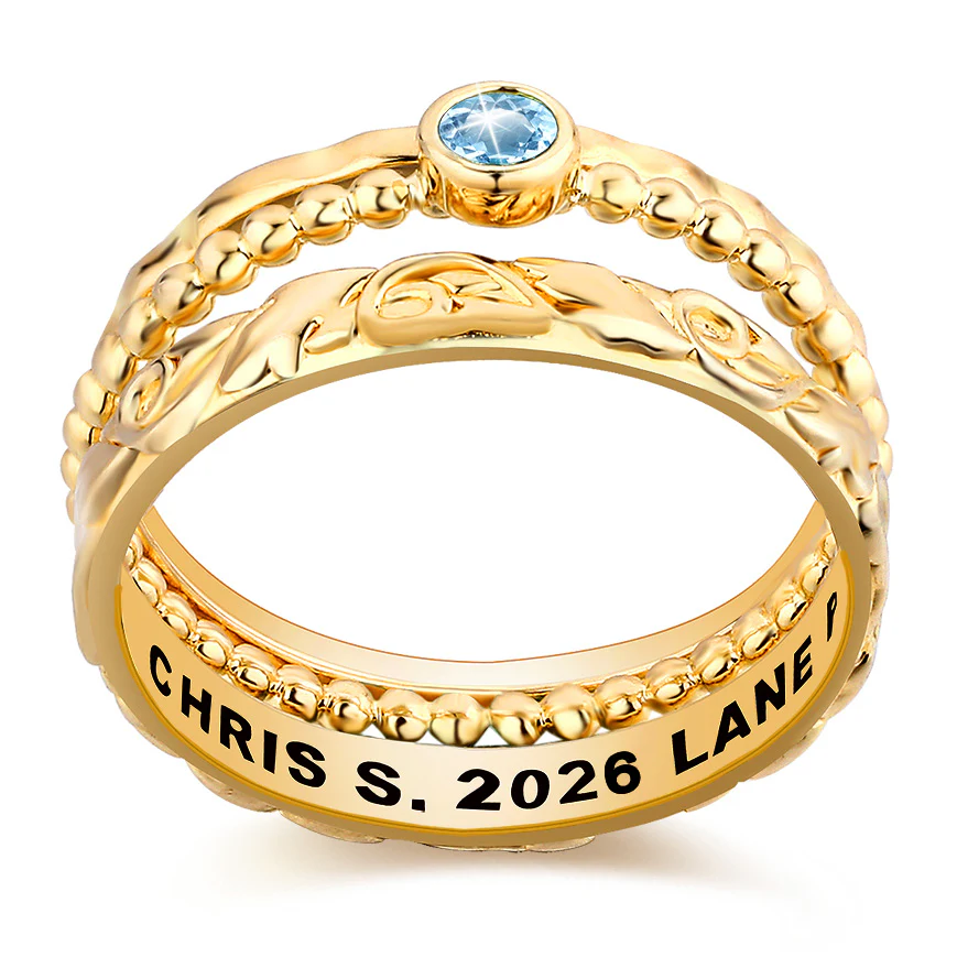 Women's Gold over Sterling Round Birthstone Stackable Freestyle Class Ring - Image 3