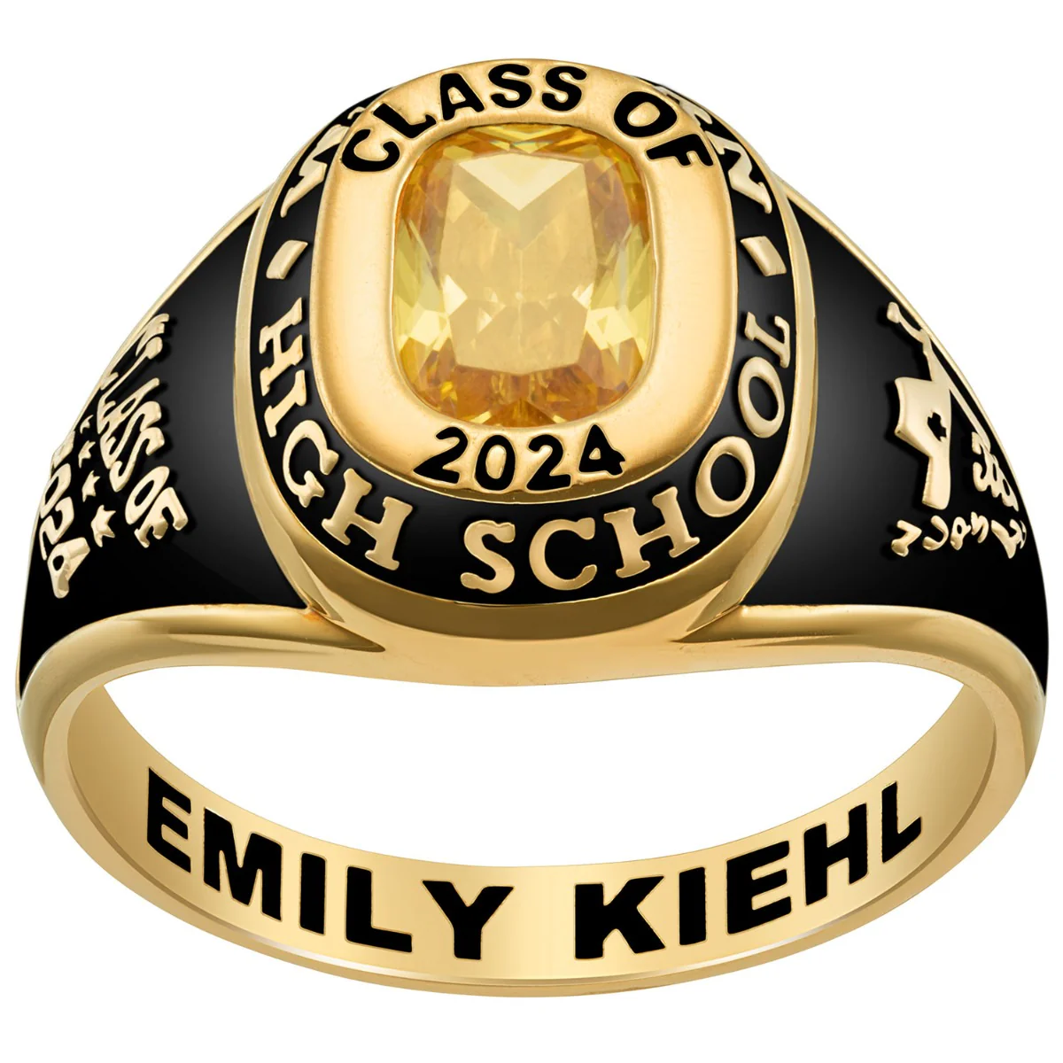 Ladies' 14K Gold over Sterling Traditional Cushion Birthstone Class Ring