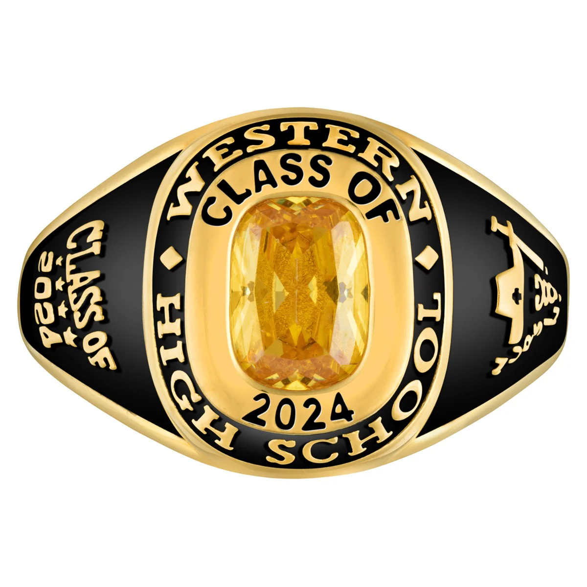 Ladies' 14K Gold over Sterling Traditional Cushion Birthstone Class Ring - Image 2