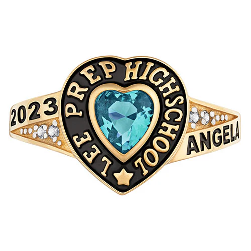 Ladies' 14K Gold over Sterling Traditional Heart Birthstone with CZ Accents Class Ring - Image 2