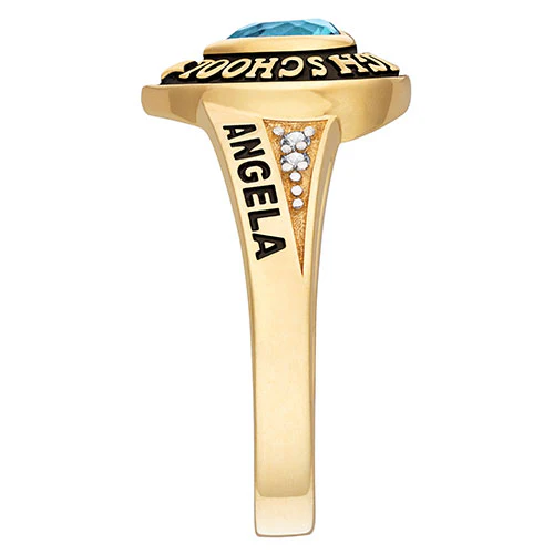 Ladies' 14K Gold over Sterling Traditional Heart Birthstone with CZ Accents Class Ring - Image 4
