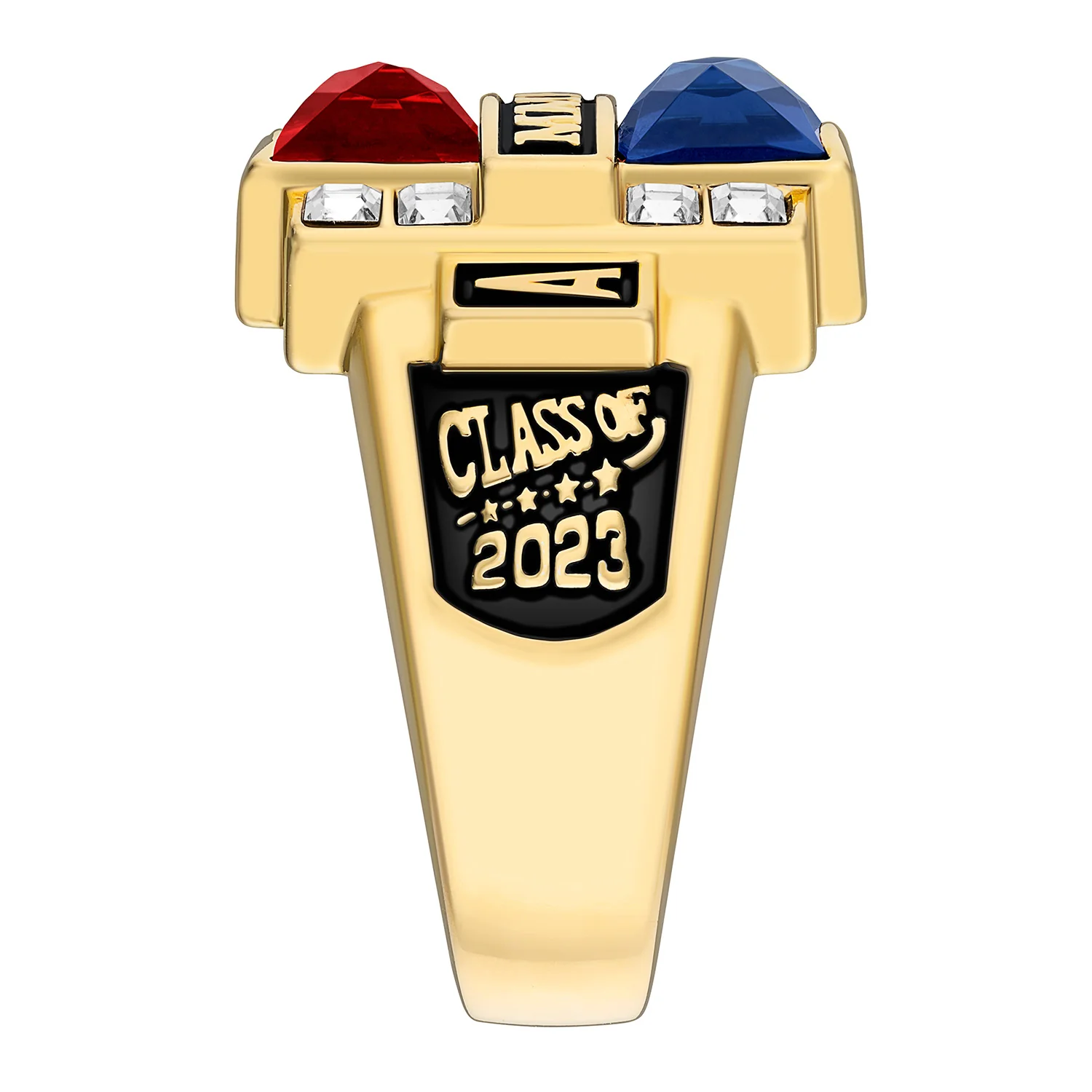 Ladies' 14K Gold Plated Double Birthstone & CZ Rectangle Class Ring - Image 3