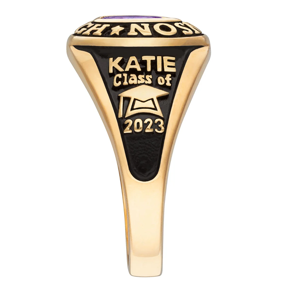 Ladies 14K Gold Plated Traditional Petite Oval Birthstone Class Ring - Image 4