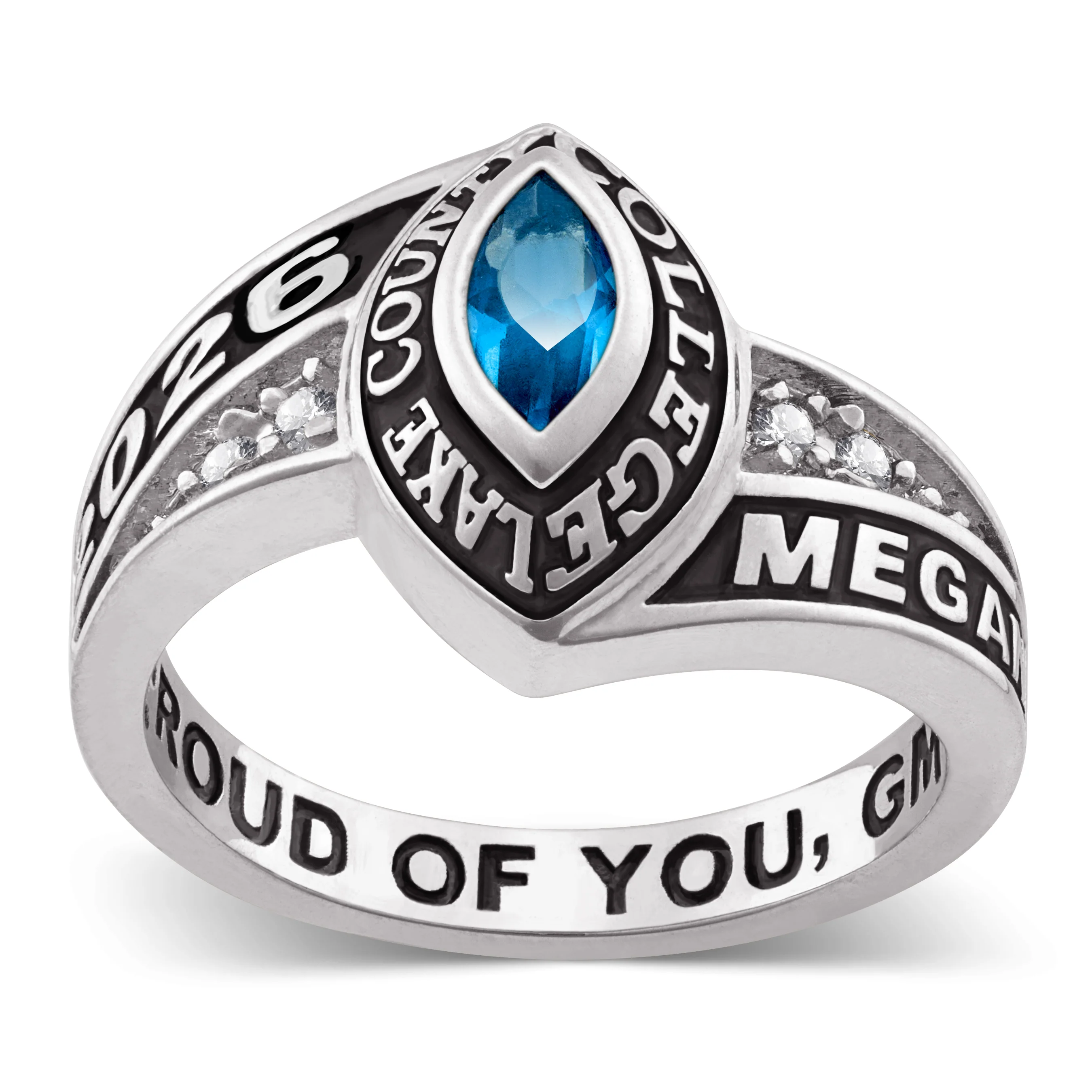 Ladies Platinum Celebrium? Marquise Birthstone and CZ Class Ring