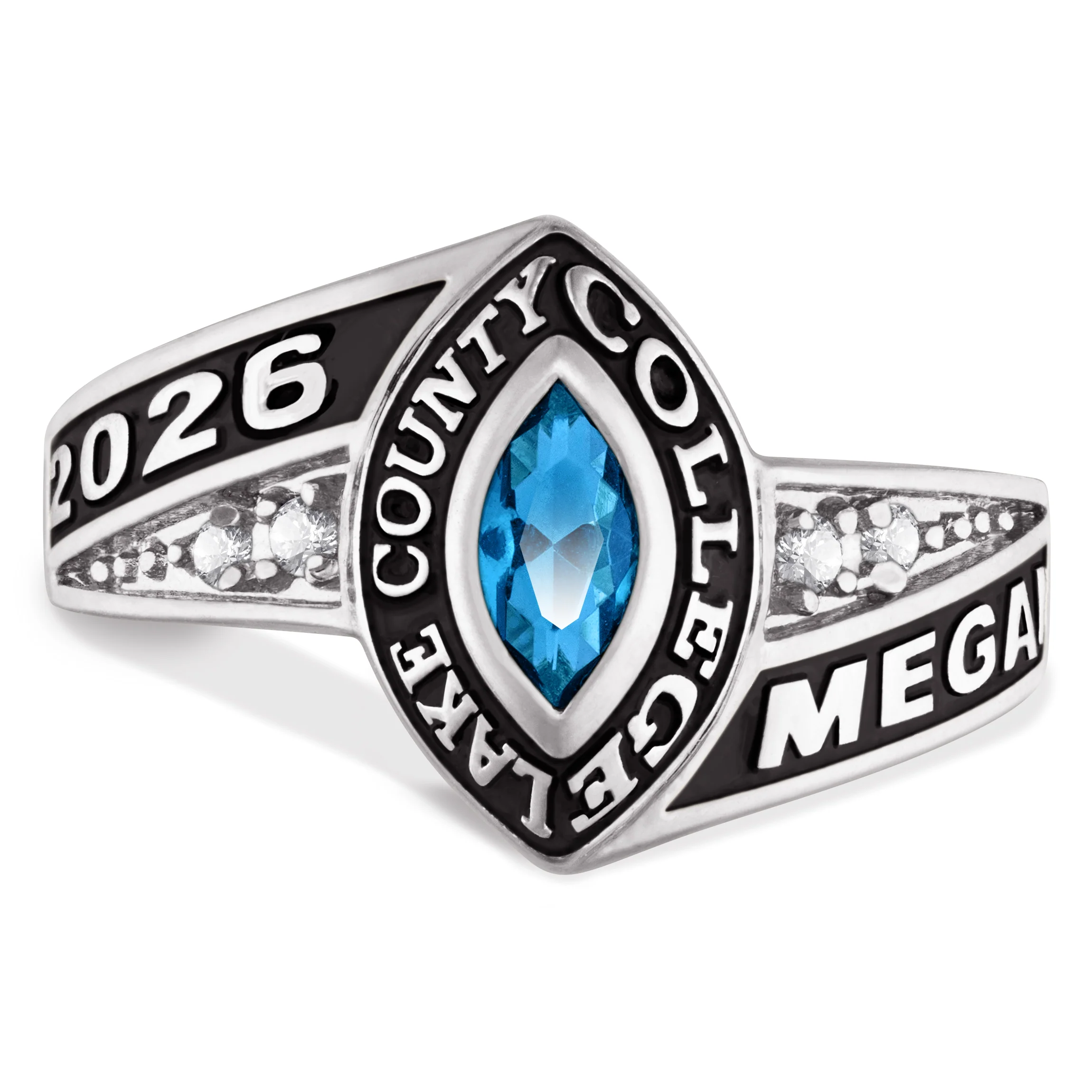 Ladies Platinum Celebrium? Marquise Birthstone and CZ Class Ring - Image 2