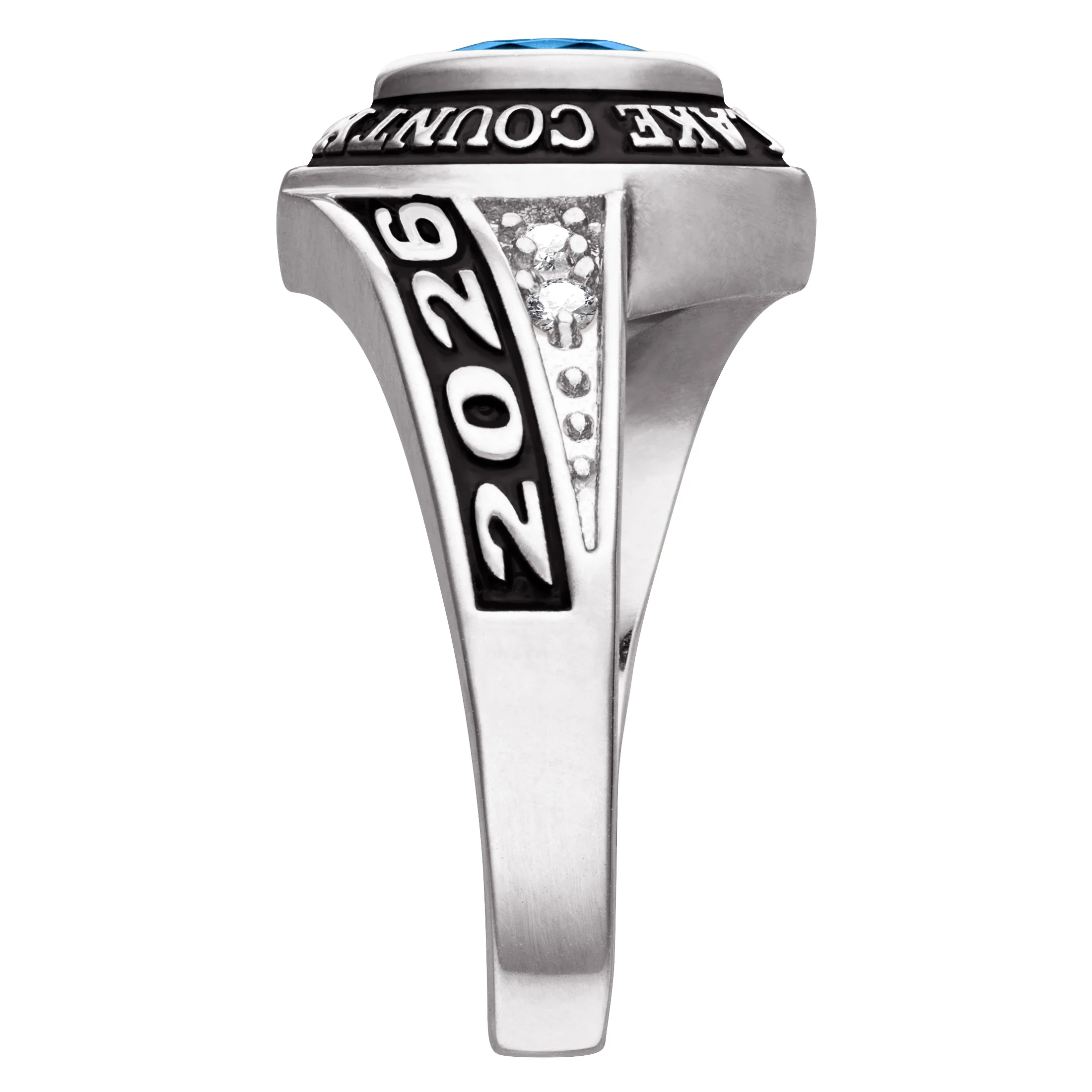 Ladies Platinum Celebrium? Marquise Birthstone and CZ Class Ring - Image 3