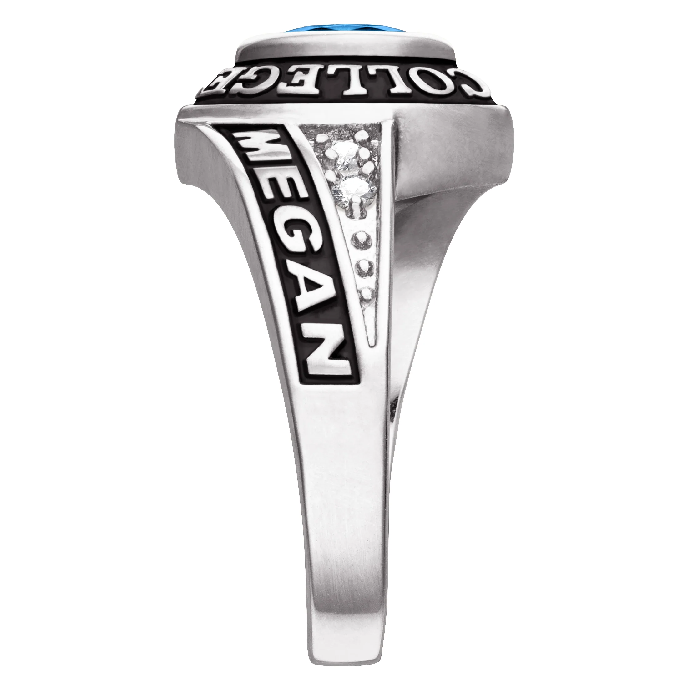 Ladies Platinum Celebrium? Marquise Birthstone and CZ Class Ring - Image 4