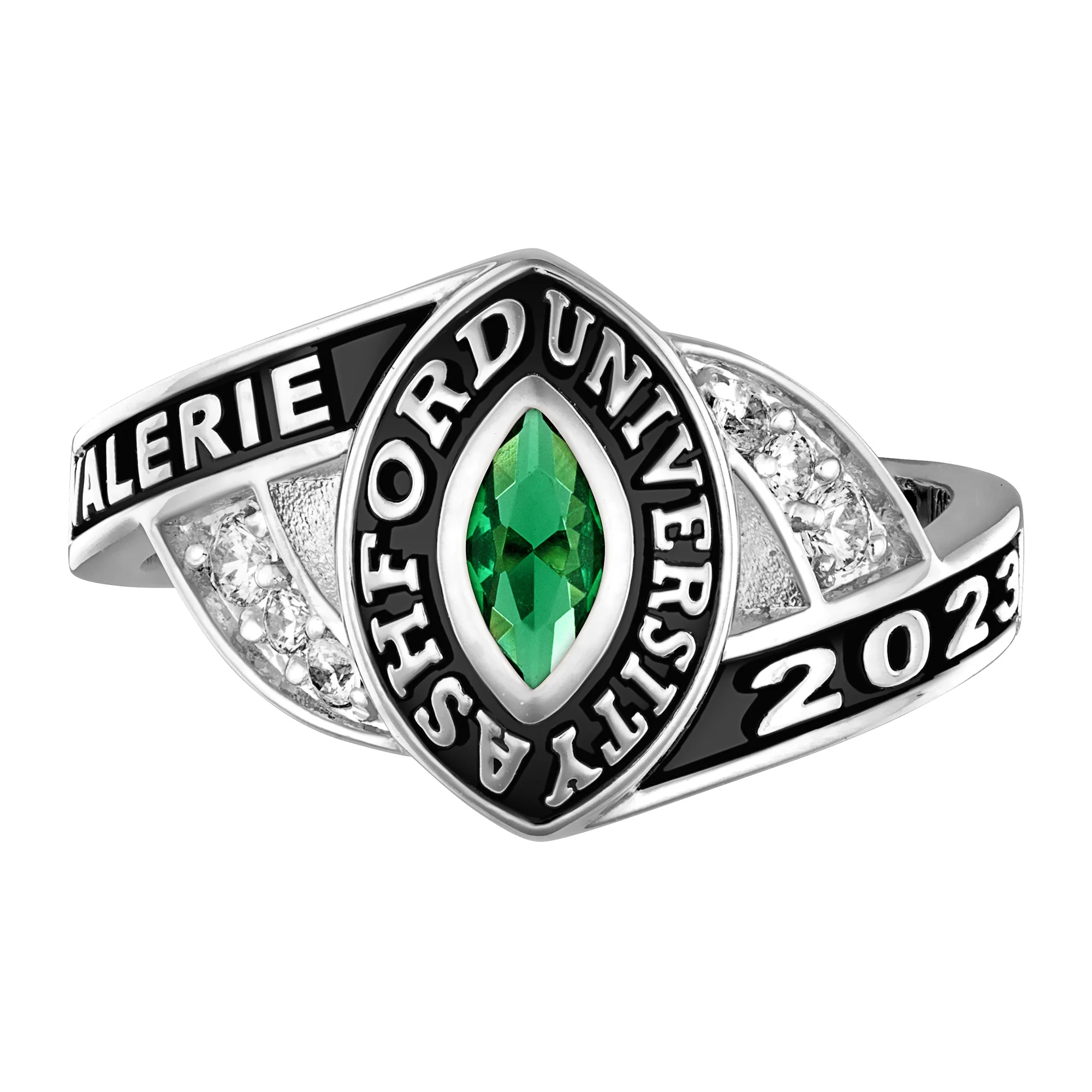 Ladies Class Ring in Platinum Celebrium Marquise Birthstone - Image 4