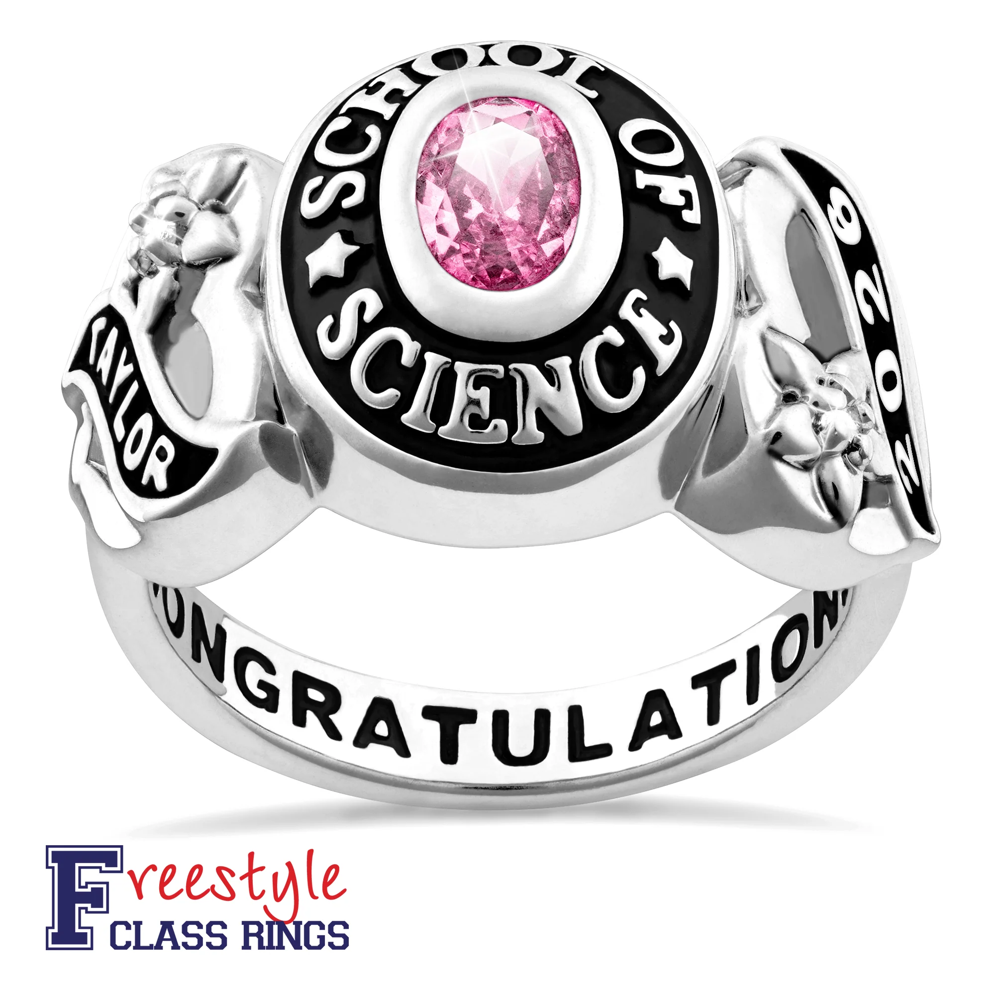 Ladies Platinum Celebrium? Sweetheart Class Ring with Diamond Accents