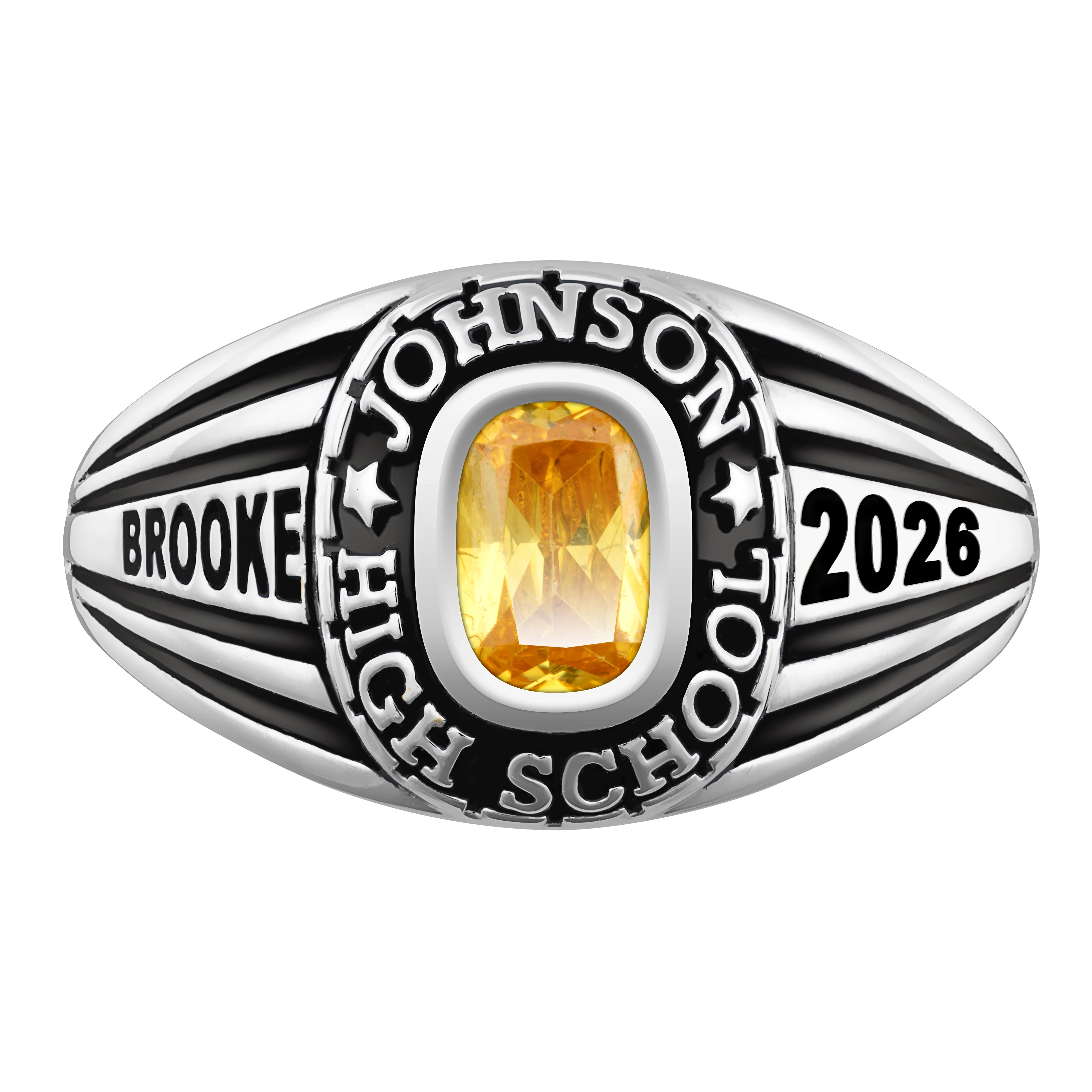 Ladies' Platinum Over Celebrium Traditional Class Ring - Image 2